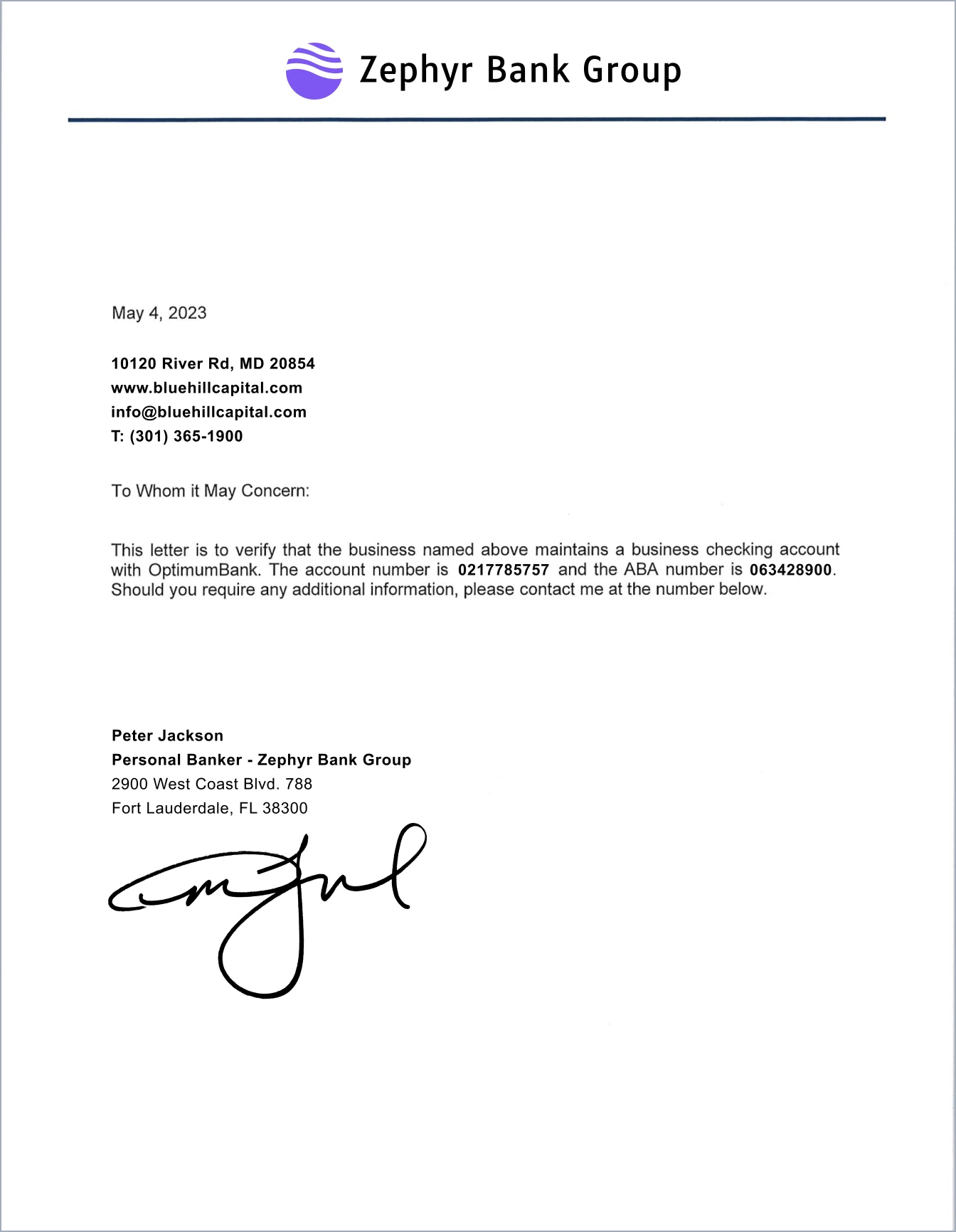 Sample: Account Verification Letter