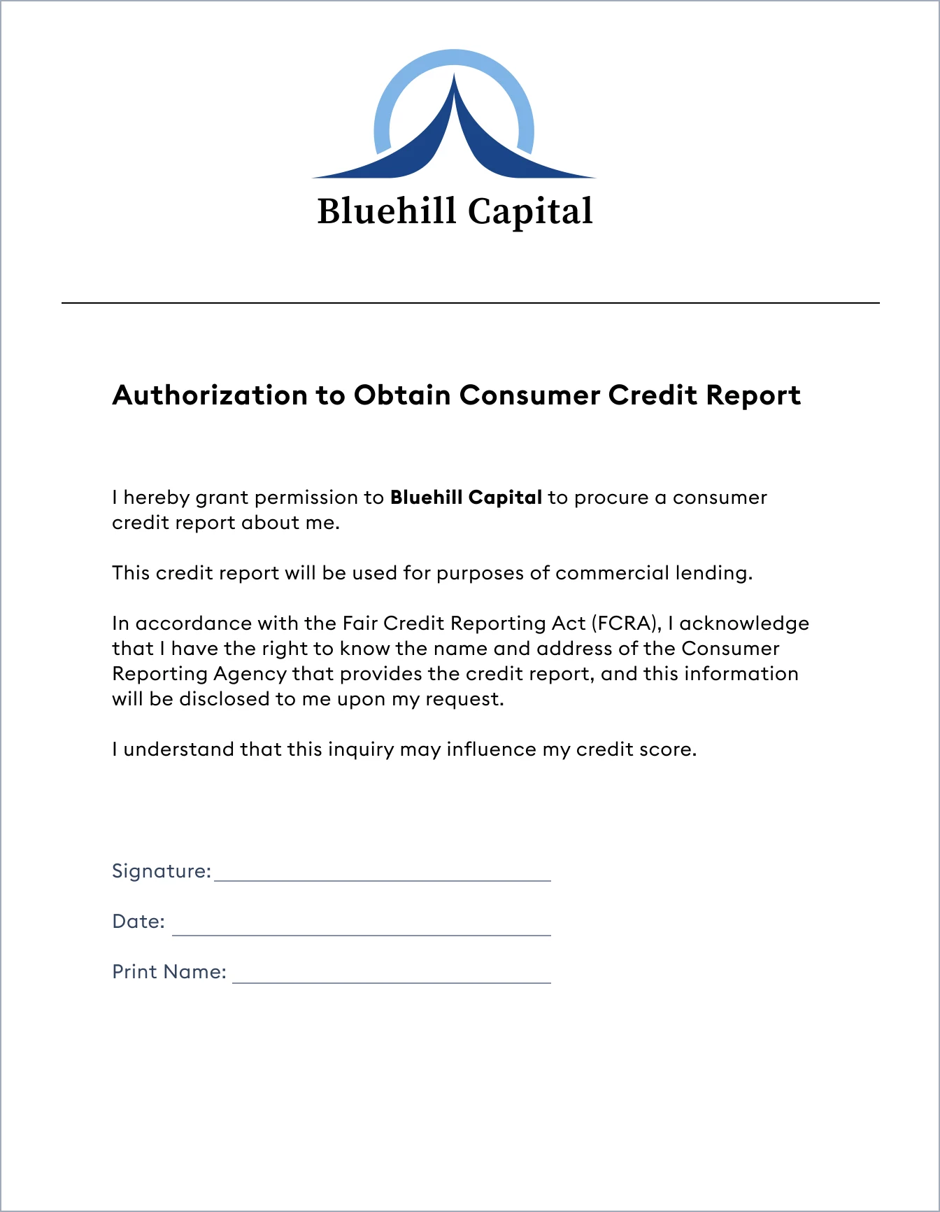 Sample: Consumer Authorization to Obtain Credit Reports