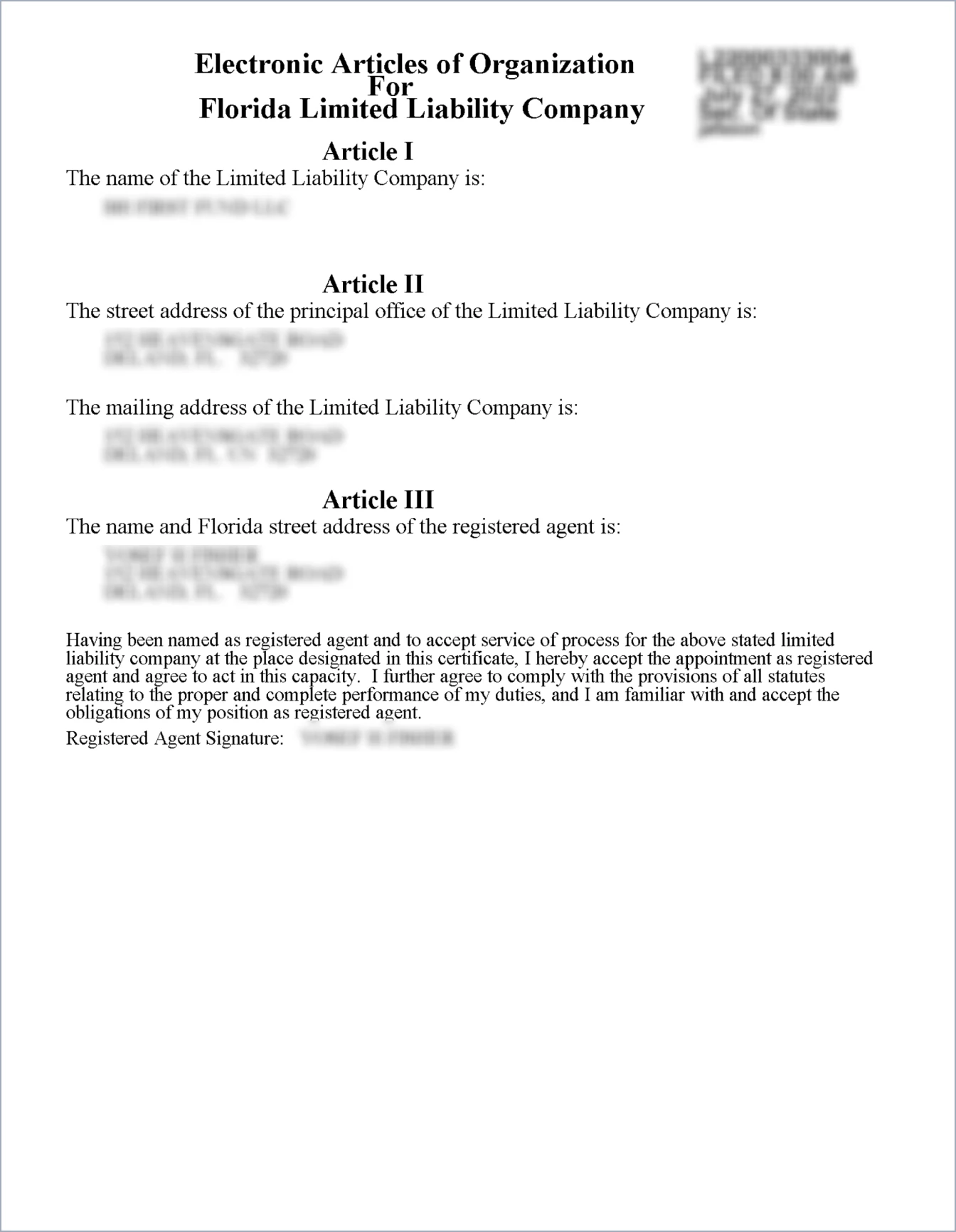 Sample: Articles of Organization