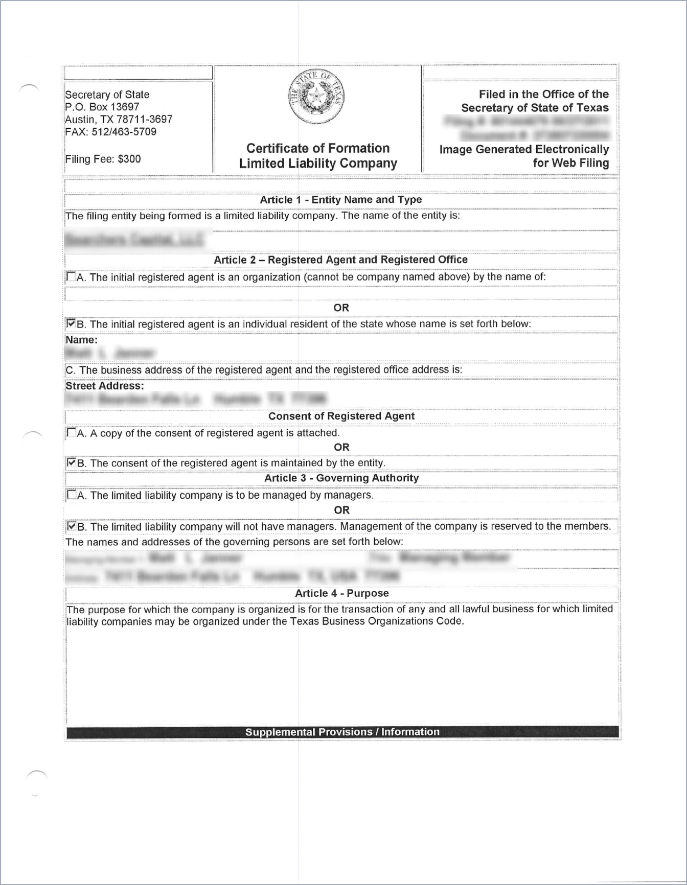 Sample: Certificate of Formation
