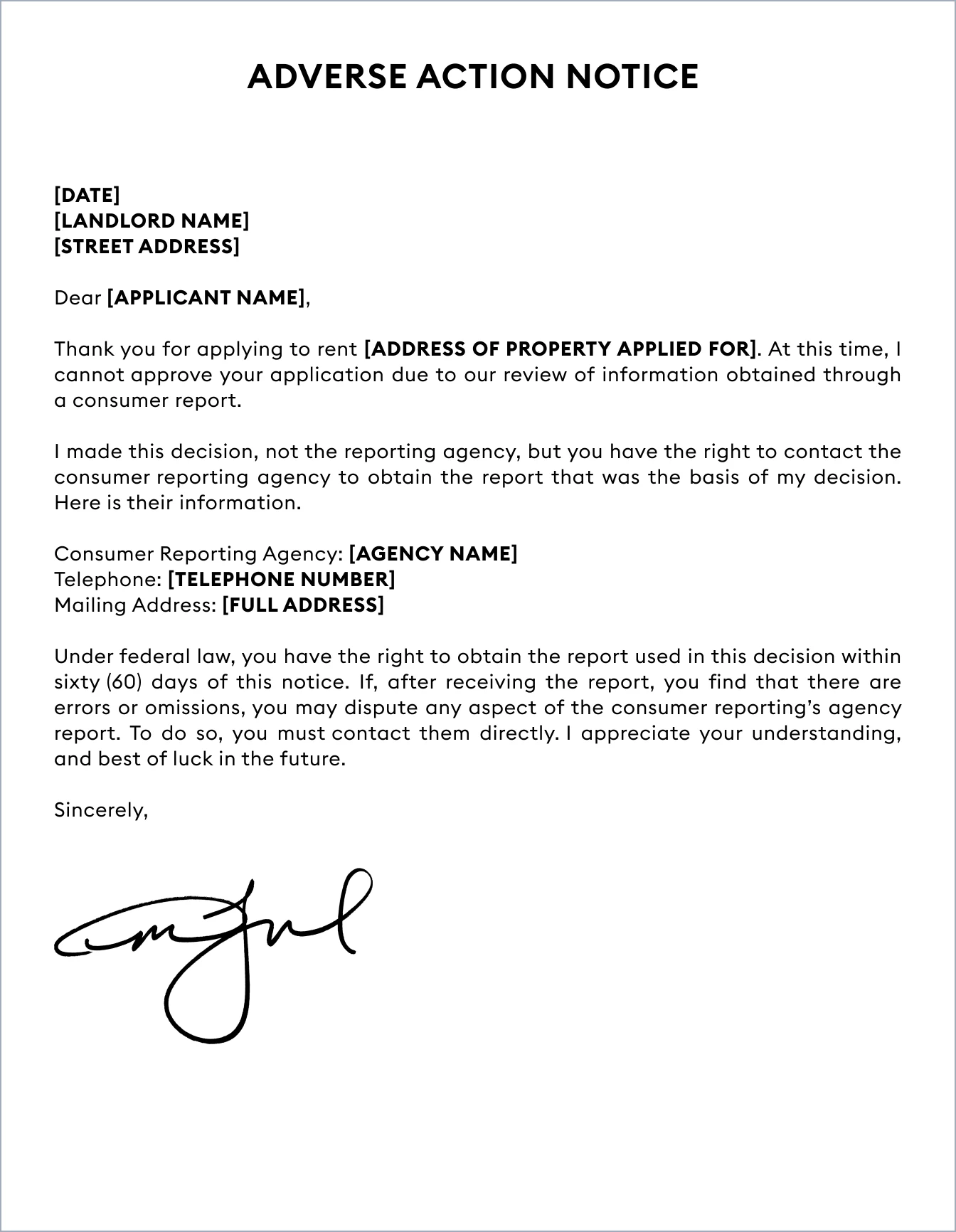 Sample: Adverse Action Notice
