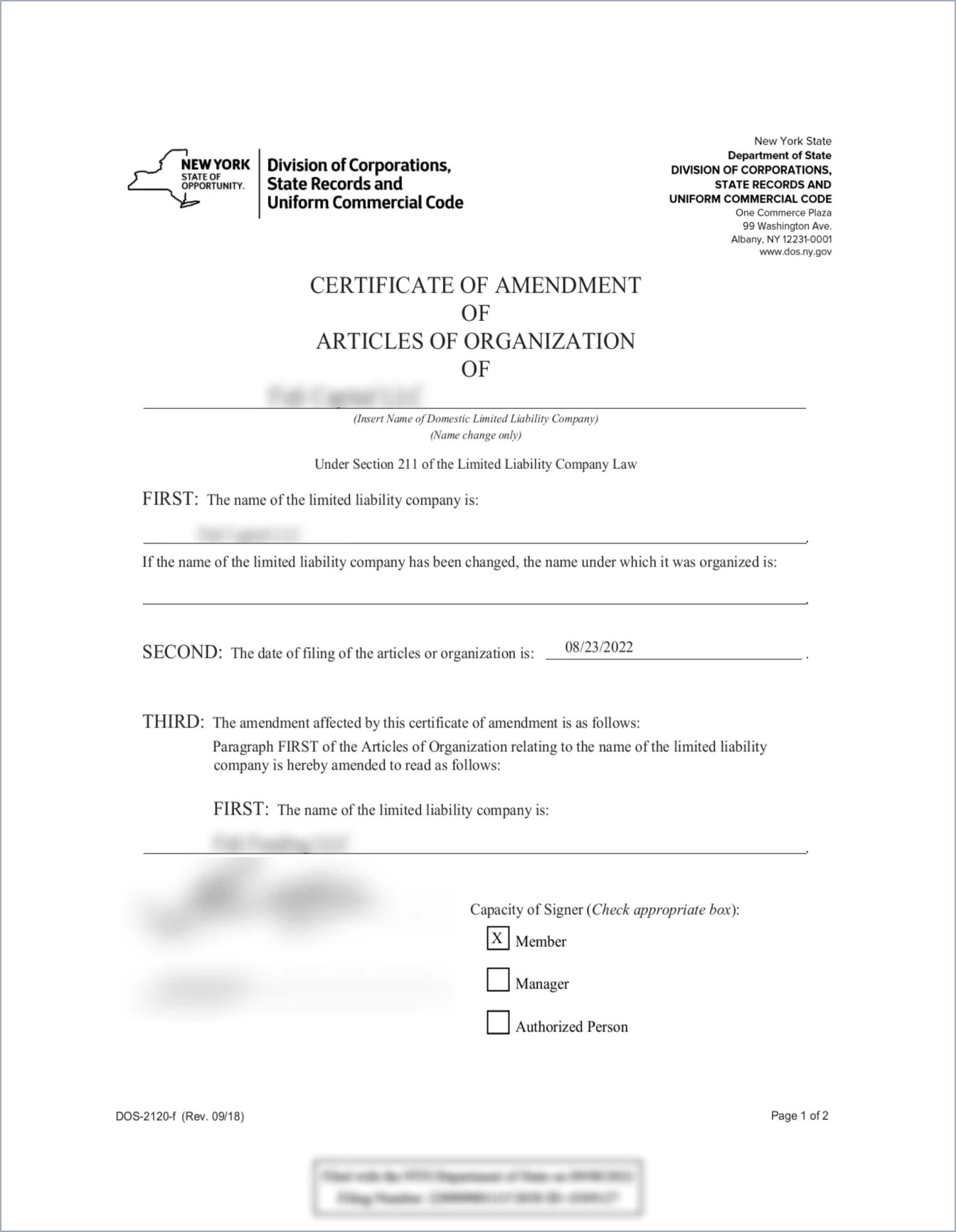 Sample: Certificate of Amendment